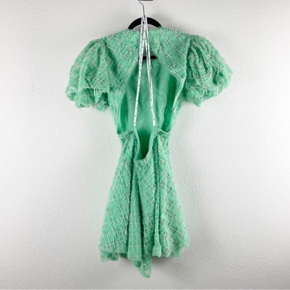 Aje Context Puff Short Sleeve Beaded Backless Mini Dress Green Size 6 Cocktail - Picture 6 of 13